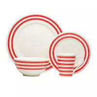 Red Vanilla Red Race Stripe White Dinner Set (Set of 16)